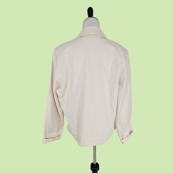 VTG ORVIS‎ blazer L Women Cotton Denim Ivory Single Button - Picture 2 of 8
